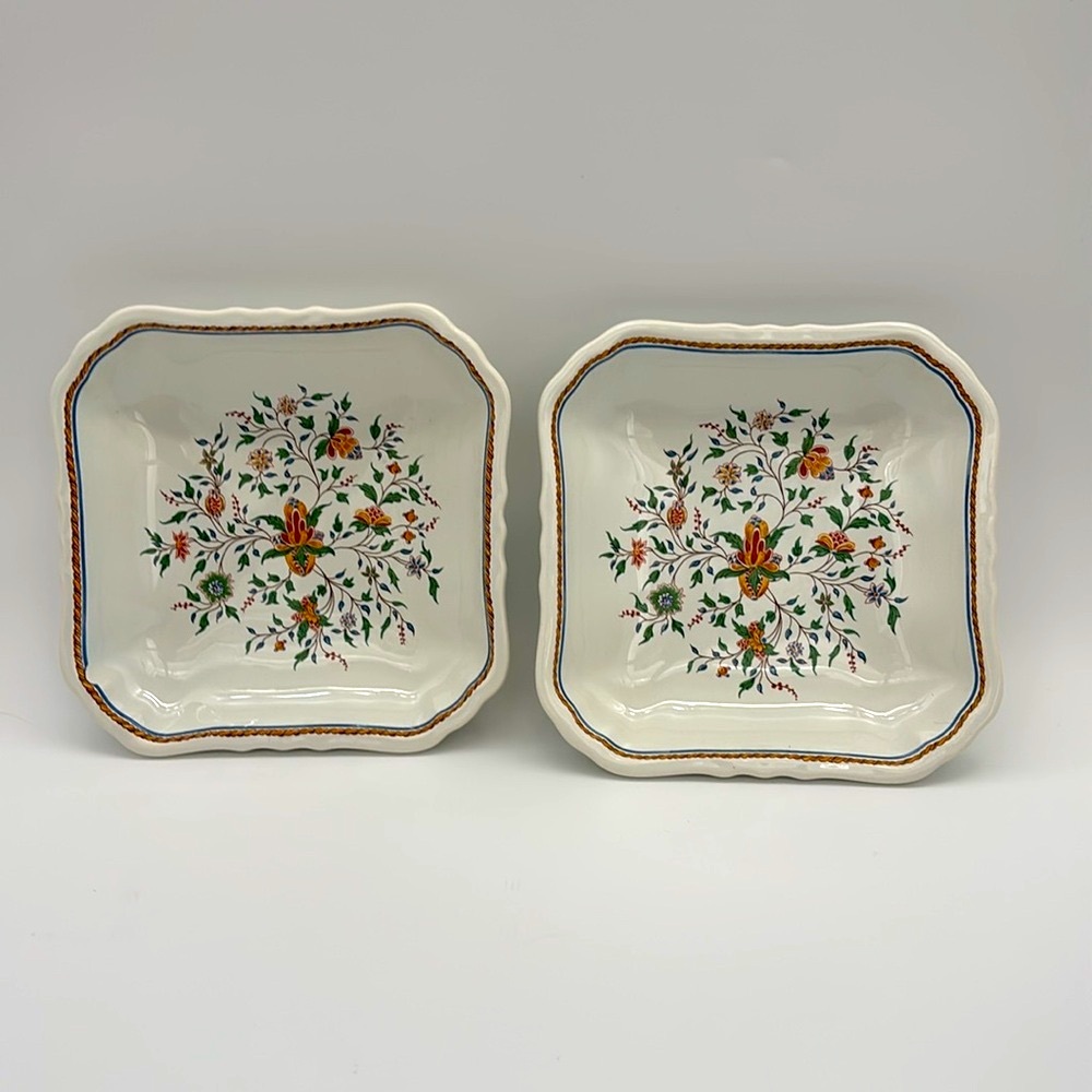 Vintage Set Of 2 Gien France 5 Inch Square Trays